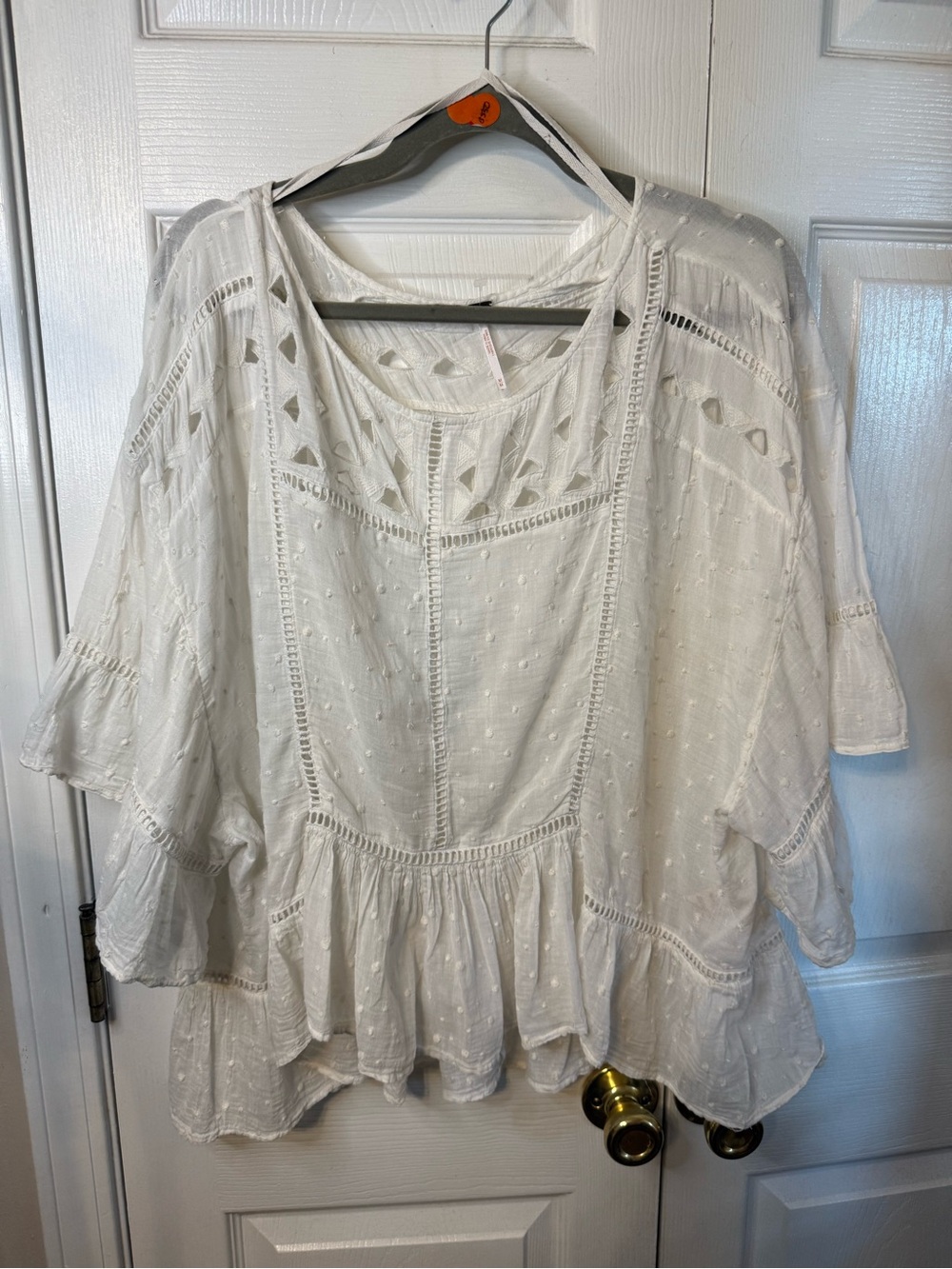 Free People Michelle White Eyelet & Lace Peasant Blouse
